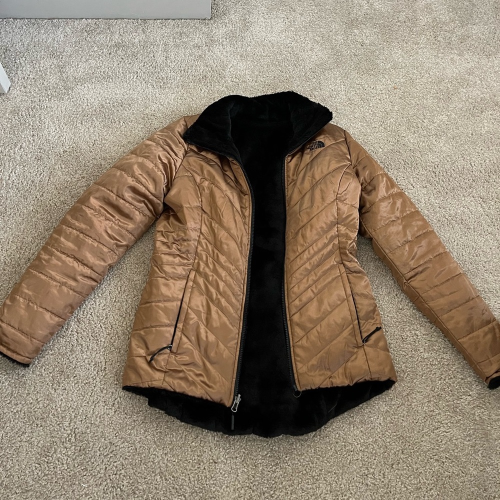 Reversible North Face Gold Puffer/ Black Fur Jacket